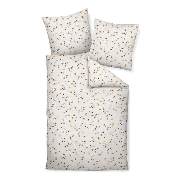 Janine Mako Soft Seersucker Biancheria da letto Tango fiori gialli 155x220 cm + 60x80 cm